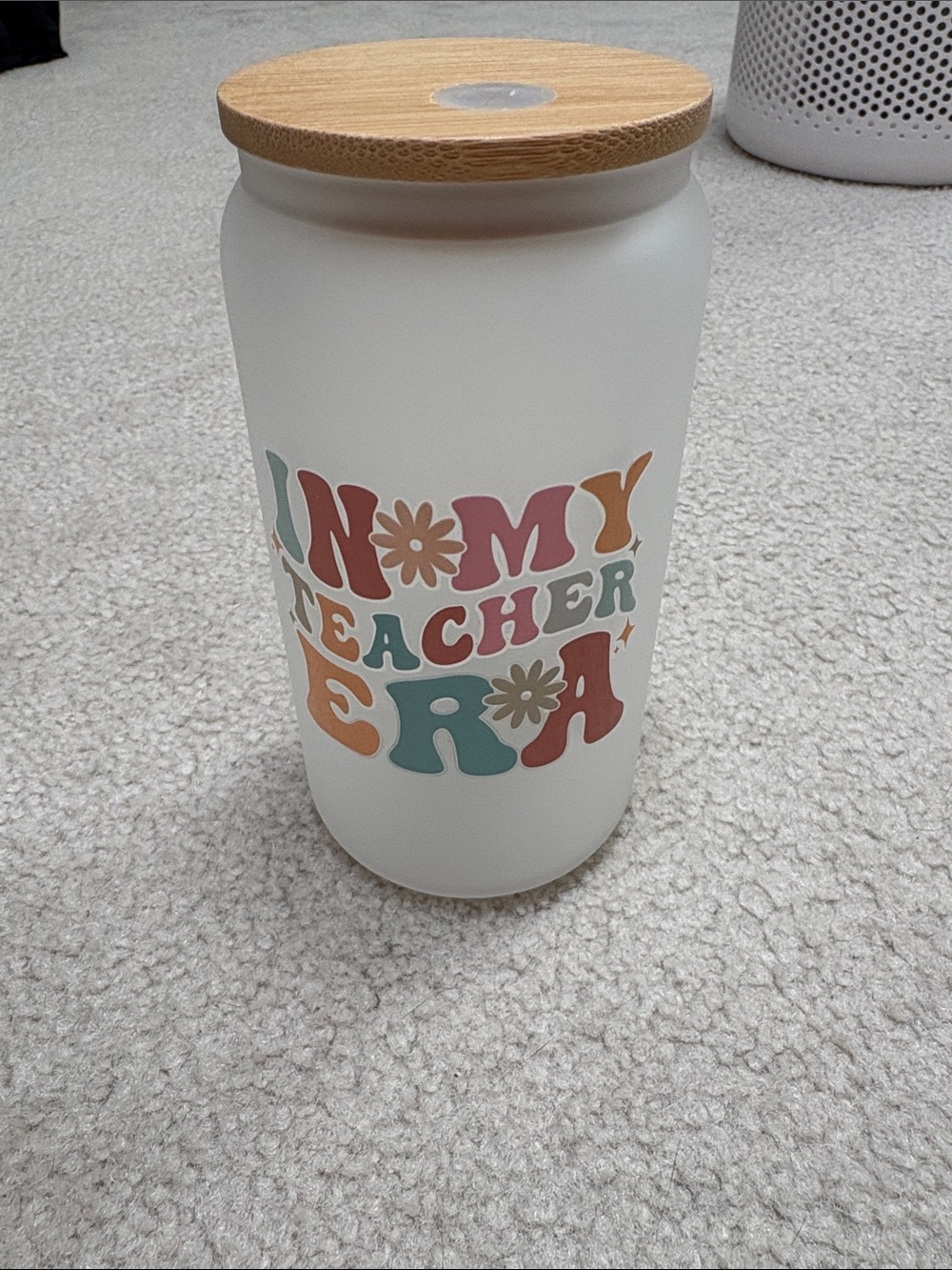 Frosted Glass Canister with Bamboo Lid - Multicolor Lettering